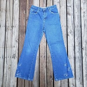 Vintage Second Generation Blue Jeans With Butterflies - Size 16 (Tween)